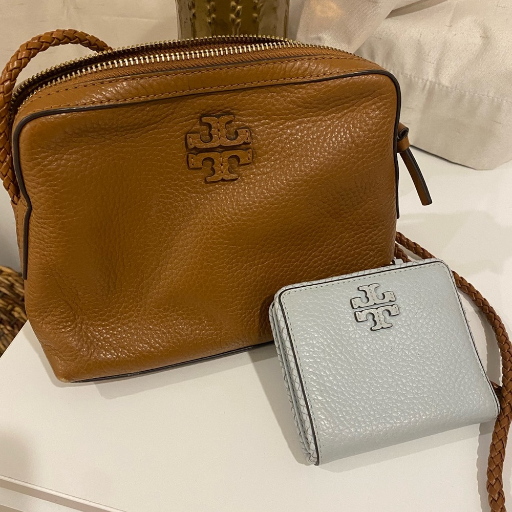 Cognac Tory Burch Purse + Powder Blue Wallet